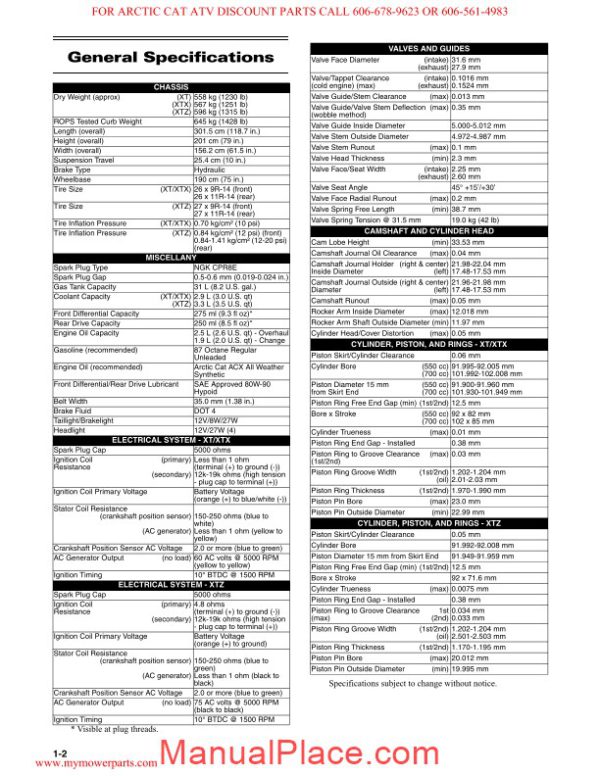 arctic cat 2012 prowler xt xtx xtz service manual page 4