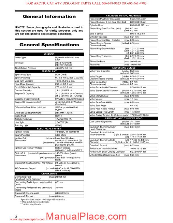 arctic cat 2012 xl450i xl 450i service manual page 3