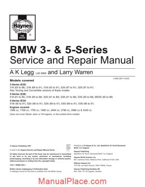bmw 3 26 5 series service and repair manual 83 91 page 1