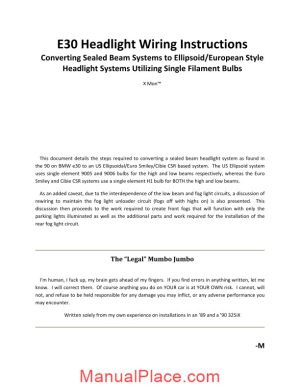 bmw e30 headlight wiring instructions page 1