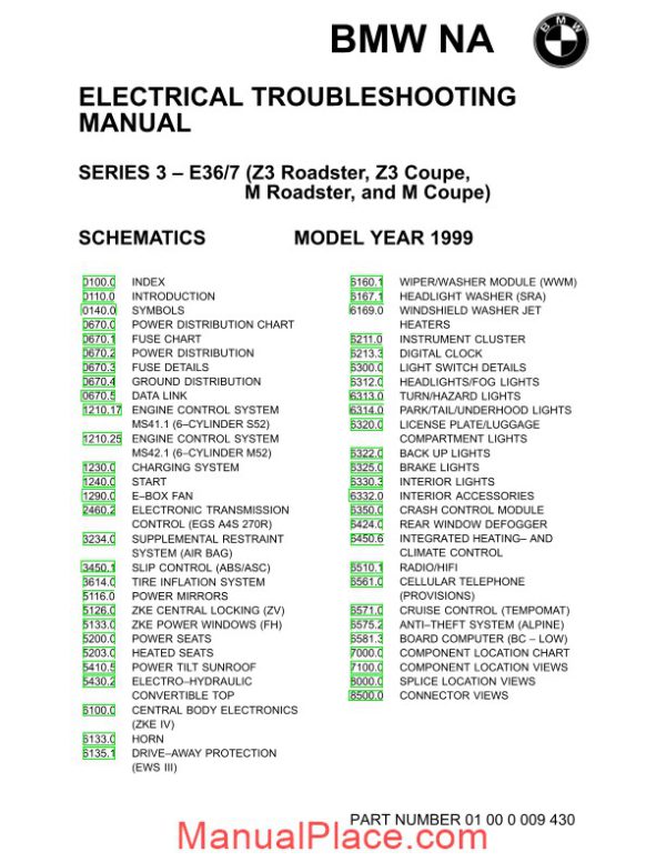 bmw z3 m roadster z3 m coupe 1999 electrical troubleshooting manual page 2