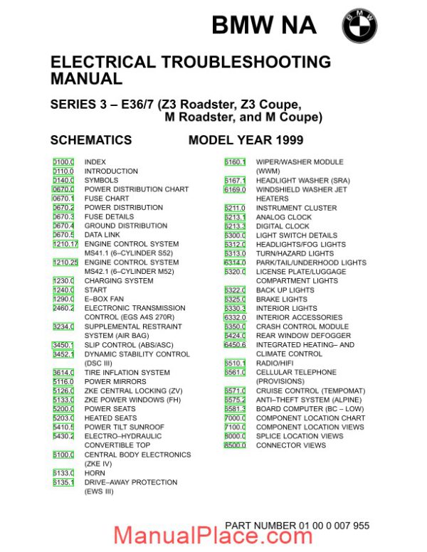 bmw z3 m roadster z3 m coupe 2000 electrical troubleshooting manual page 2