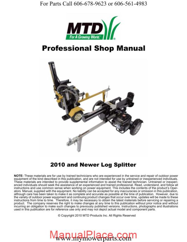 cadet 2010 and newer log splitter repair manual mtd cub page 1