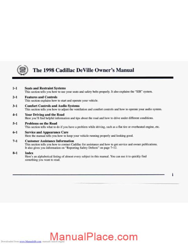 cadillac deville 1998 service reapair manual page 2