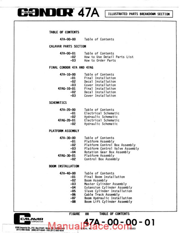 calavar condor 47a illustrated parts breakdown section page 1