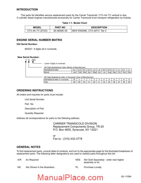 carrier ct3 44 tv d722 diesel engine service parts list page 4