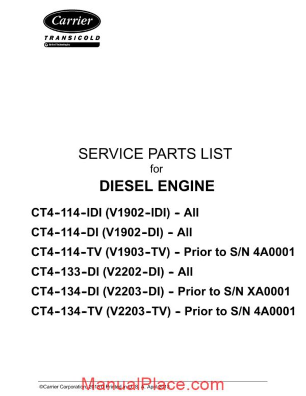 carrier ct4 114 ct4 134 diesel engine service parts list page 2