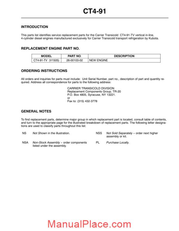 carrier ct4 91 tv v1505 diesel engine service parts list page 3