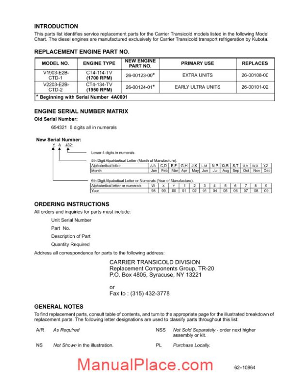 carrier v1903 tv 26 00123 v2203 tv 26 00124 diesel engine service parts list page 4