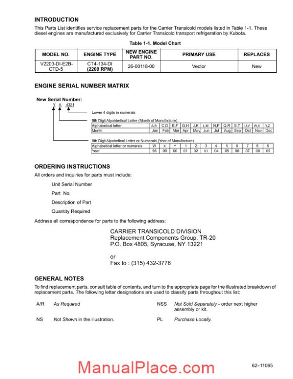 carrier v2203 di 26 00118 vector diesel engine service parts list page 4