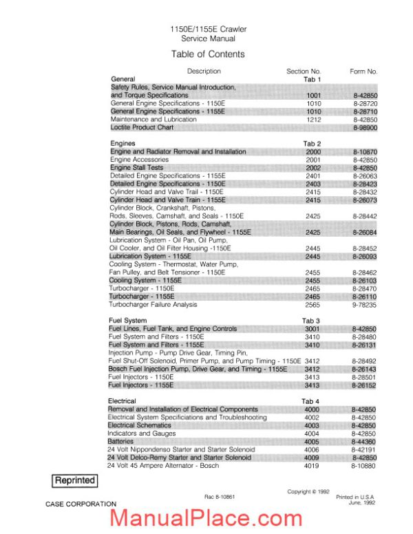 case 1150e 1155e crawler dozer service manual page 1