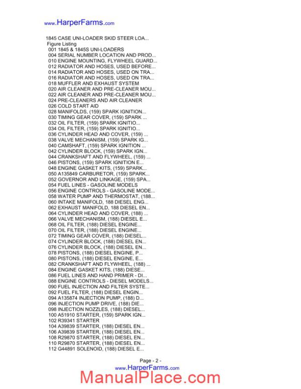 case 1845 1845s uni loaders parts page 2