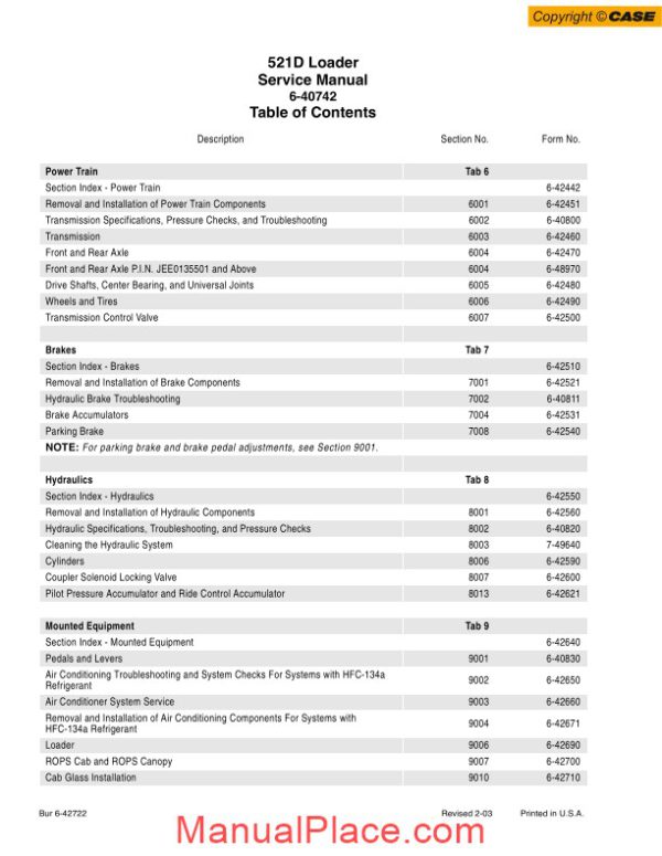 case 521d loader service manual page 2