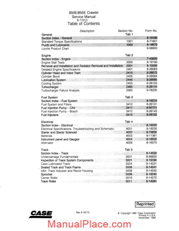 case 850 855e 850e service manual page 2