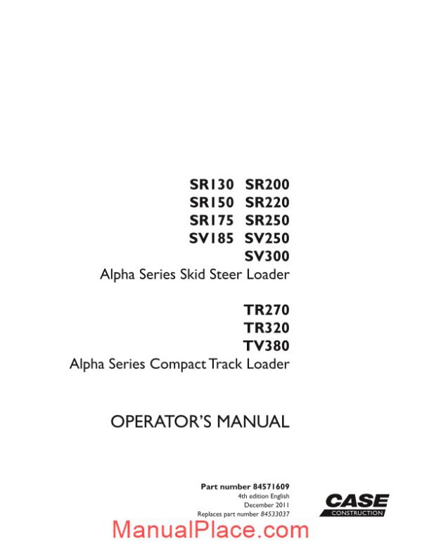 case alpha series skid steer loader operator manual page 1