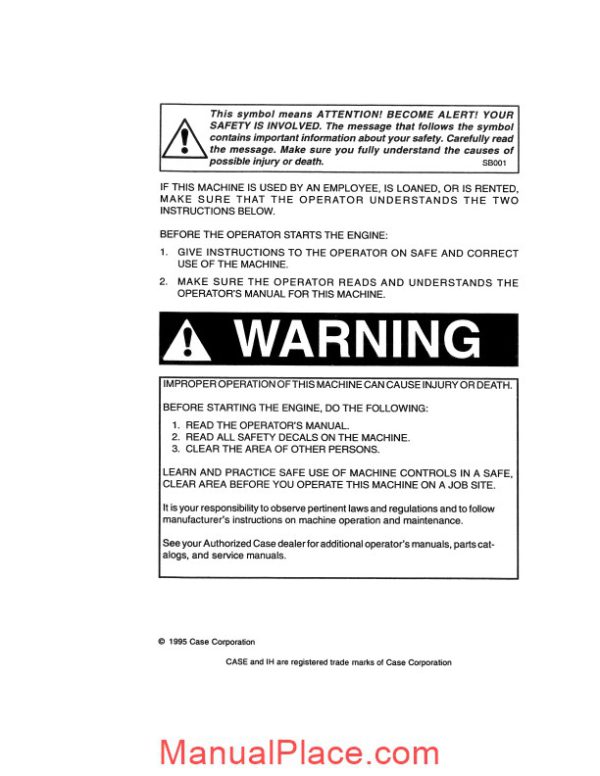 case crawler excavator 1000ck operators manual page 2