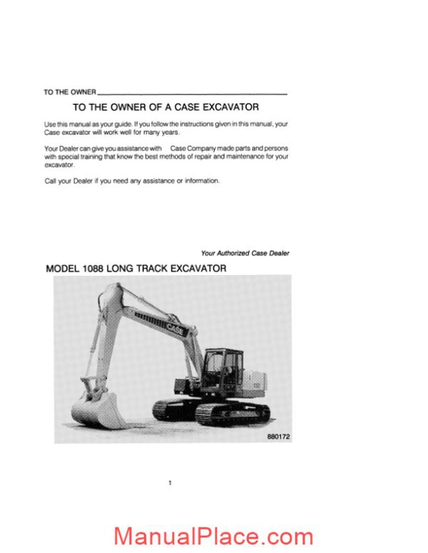 case crawler excavator 1088 operators manual page 1