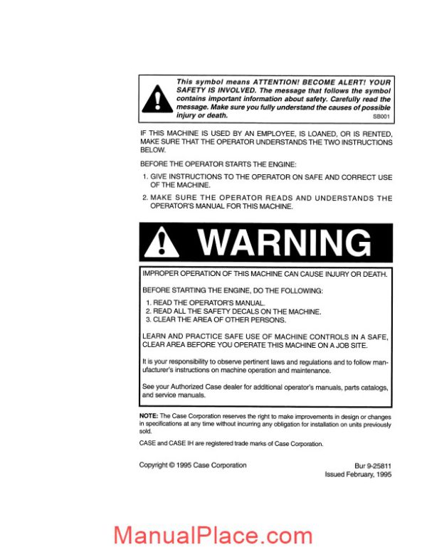 case crawler excavator 9010b operators manual page 2