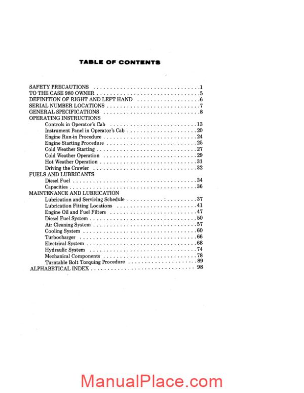 case crawler excavator 980 operators manual page 3