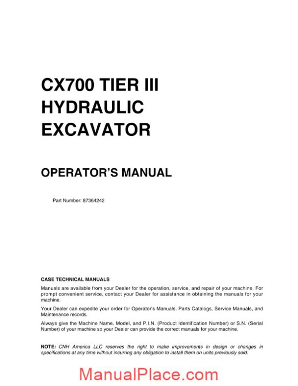 case crawler excavator cx 700 operators manual page 3