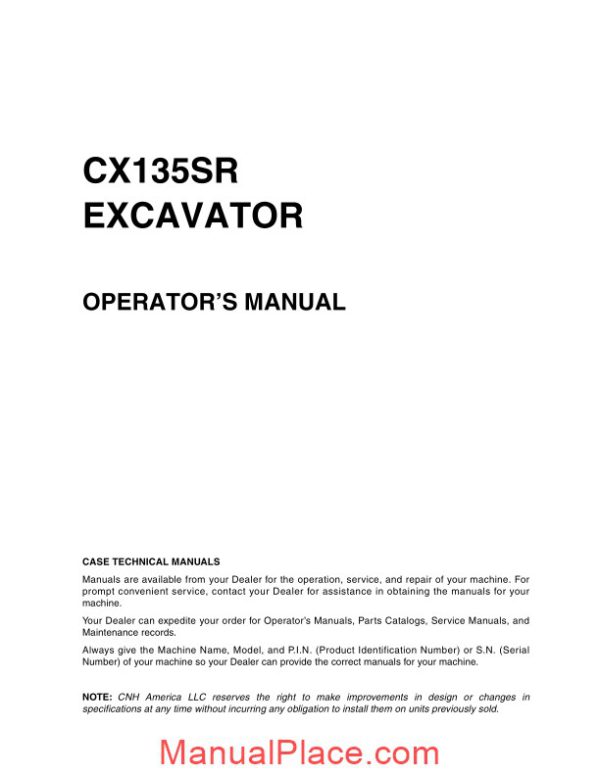 case crawler excavator cx135sr operators manual page 2