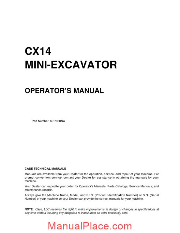 case crawler excavator cx14 operators manual page 2