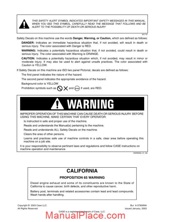 case crawler excavator cx14 operators manual page 3