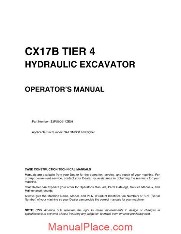 case crawler excavator cx17b tier 4 operators manual page 2