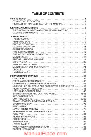 case crawler excavator cx210 cx240 operators manual page 1