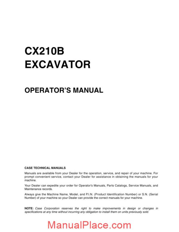 case crawler excavator cx210b operators manual page 3