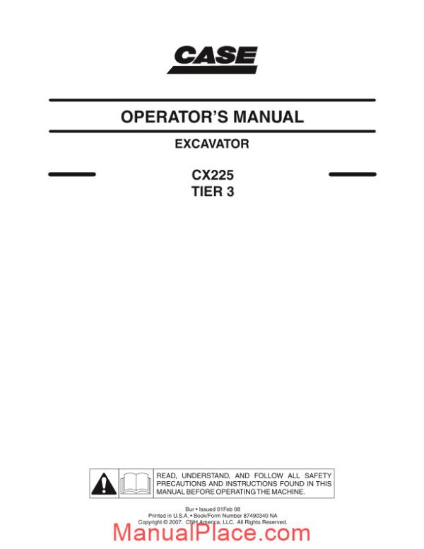 case crawler excavator cx225b operators manual page 1