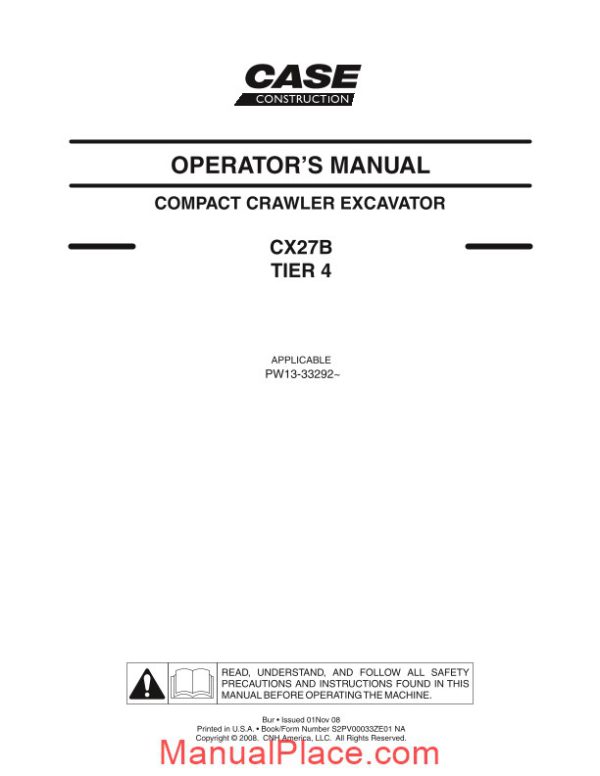 case crawler excavator cx27b tier 4 operators manual page 1