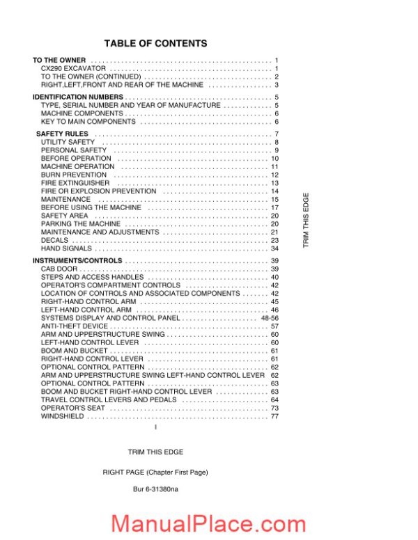 case crawler excavator cx290 operators manual page 3