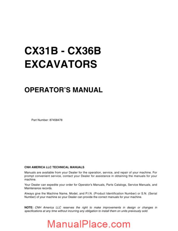 case crawler excavator cx31b cx36b operators manual page 1