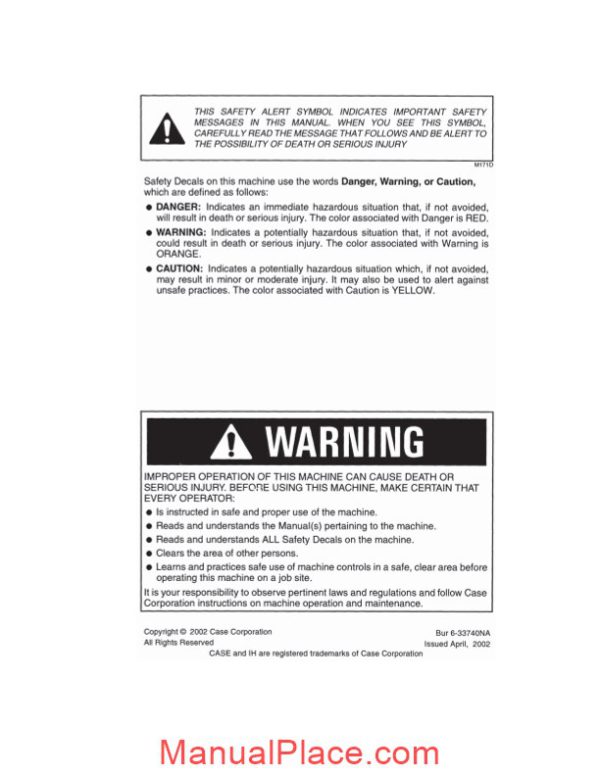 case crawler excavator cx330 operators manual page 2