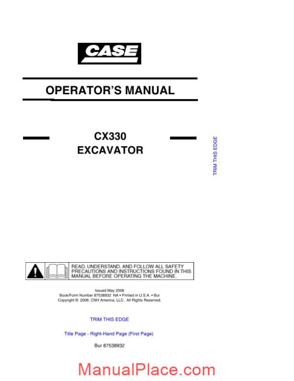 case crawler excavator cx330b operators manual page 1