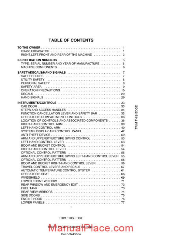 case crawler excavator cx460 operators manual page 3