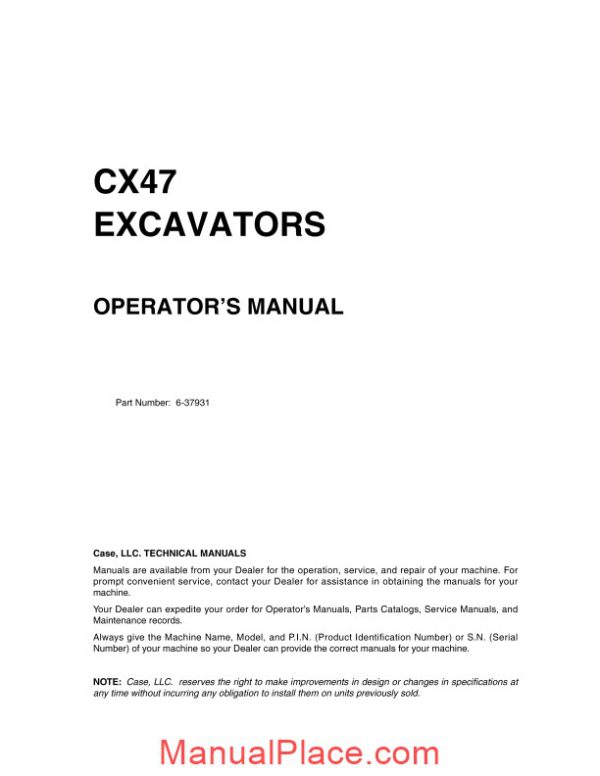 case crawler excavator cx47 operators manual page 2