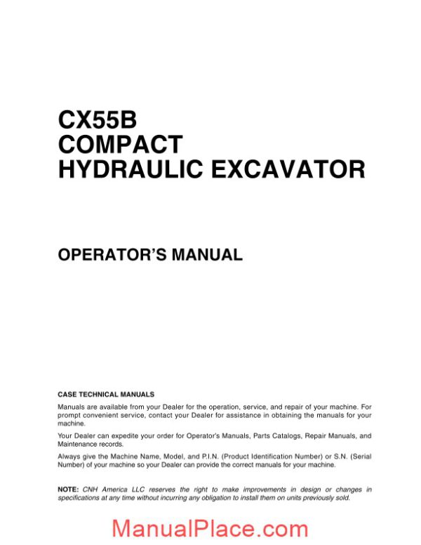 case crawler excavator cx55b operators manual page 3