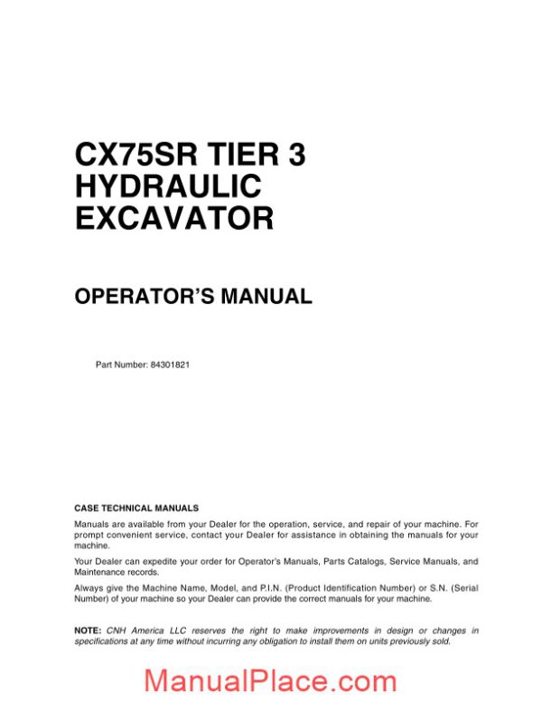 case crawler excavator cx75sr operators manual page 2