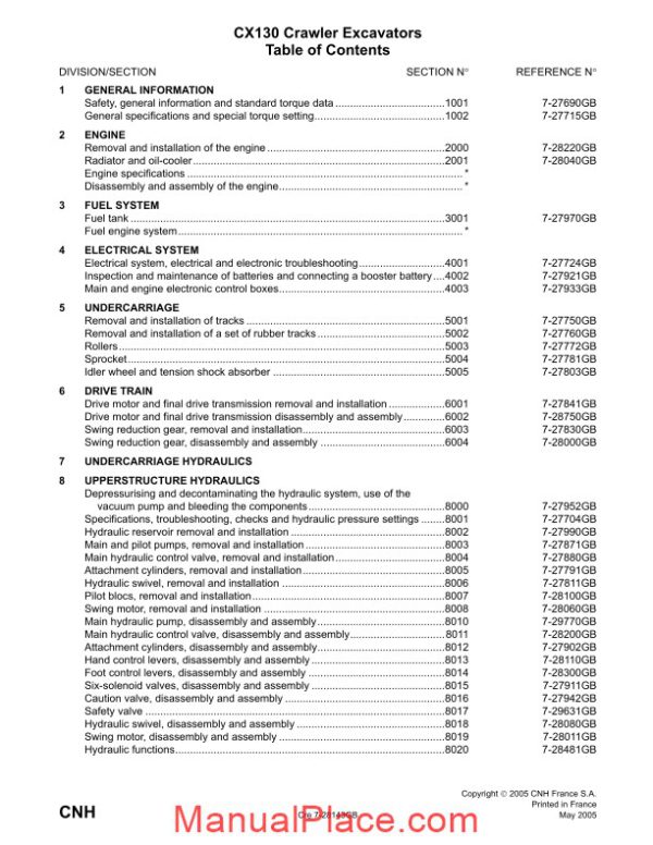 case cx130 crawler excavator shop manual page 1