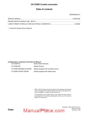 case cx135sr crawler excavator shop manual page 1