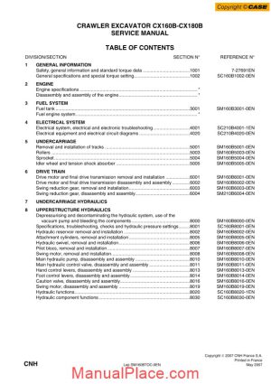 case cx160b crawler excavator shop manual page 1