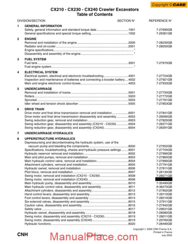 case cx210 crawler excavator shop manual page 1