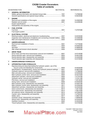 case cx290 crawler excavator shop manual page 1