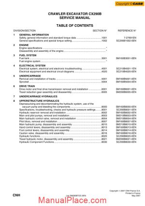 case cx290b crawler excavator shop manual page 1