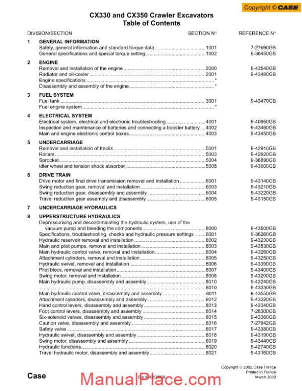 case cx330 crawler excavator shop manual page 1