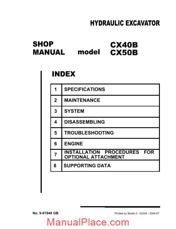 case cx40b cx50b hydraulic excavator shop manual page 1