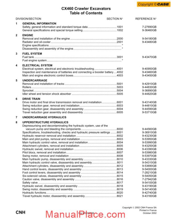 case cx460 crawler excavator shop manual page 1