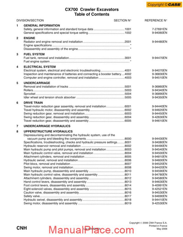 case cx700 tier3 crawler excavator shop manual page 1